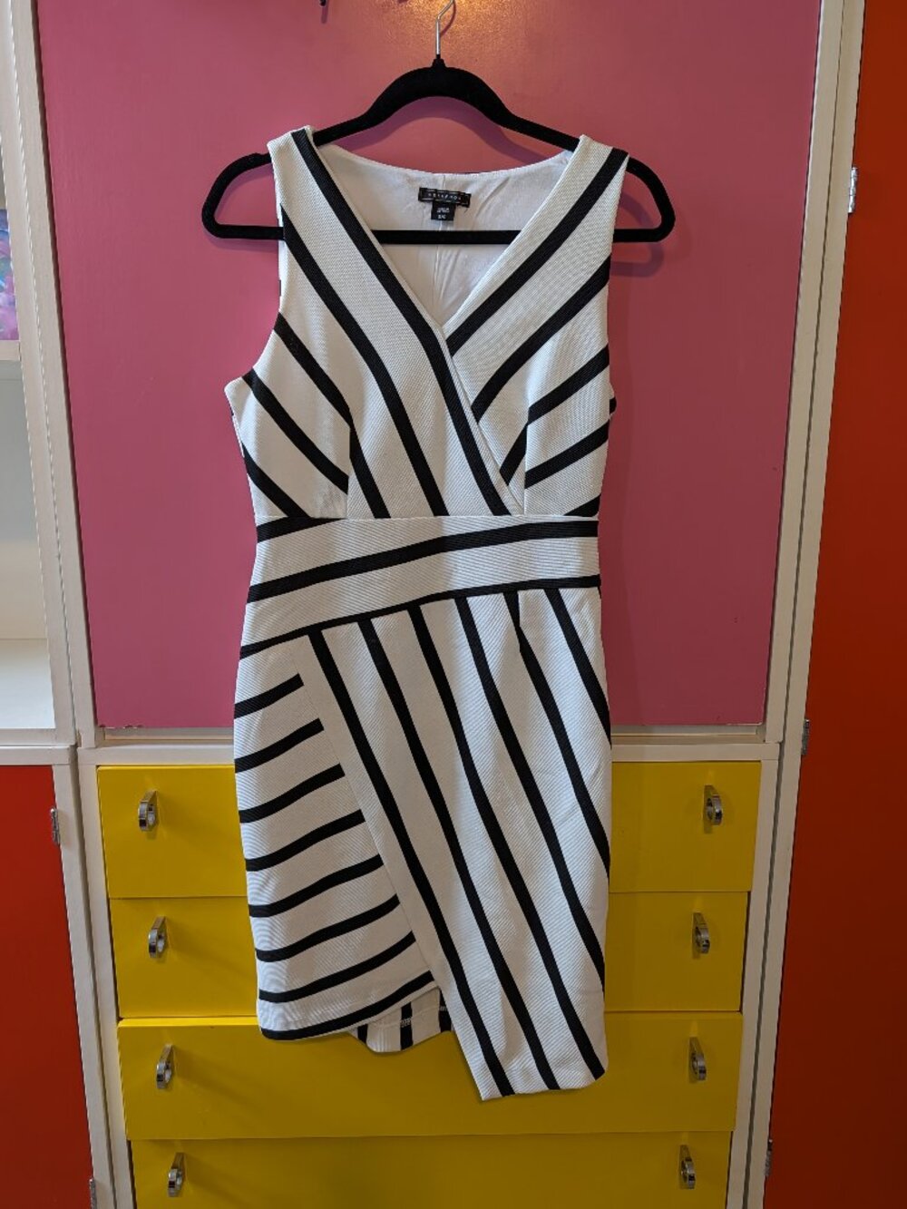 Metaphor Black & White Striped Sleeveless Dress | Asymmetric Hem | Size S
